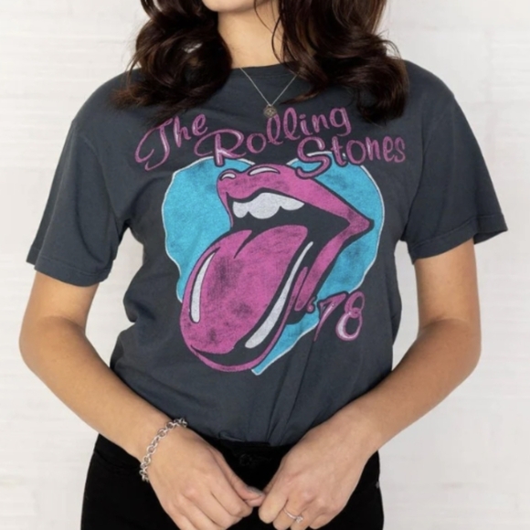 Daydreamer  Rolling Stones 1978 Ticket Boyfriend Tee Women's Small Dark Grey - Picture 1 of 11